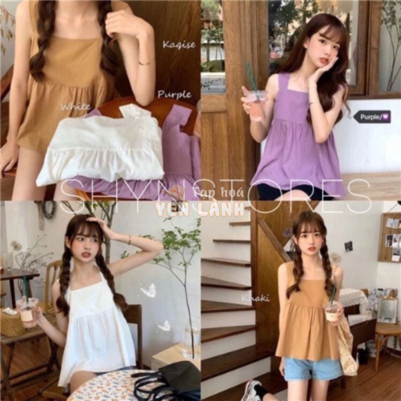 Áo 2 dây babydoll Shynstores , áo 2 dây thời trang bản to vải đũi mềm mịn mát buộc nơ lưng 3 màu freeship