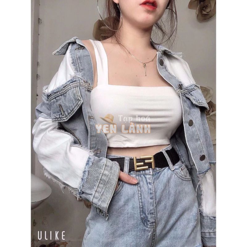 Áo 2 dây croptop bản to vuông xinh xắn