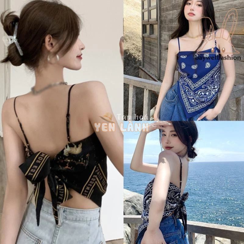 Áo Croptop Hai Dây Hở Lưng In Họa Tiết Xinh Xắn Cổ Điển Dành Cho Nữ