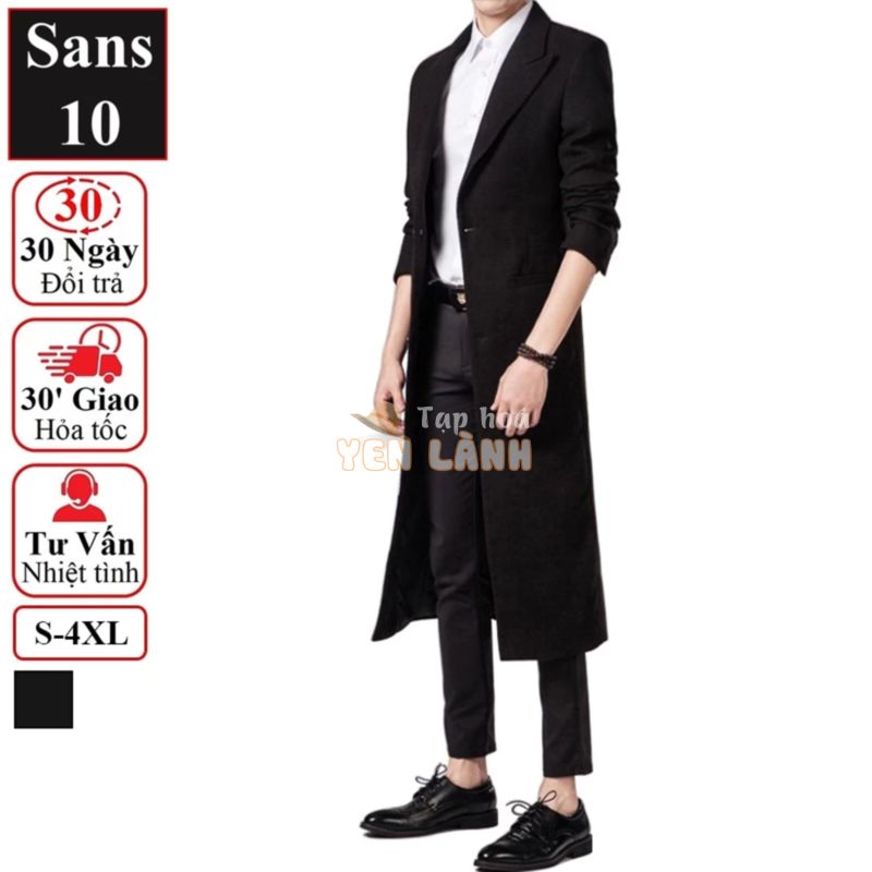 Áo măng tô nam dáng dài hàn quốc Sans10 blazer khoác dạ mangto choàng trench coat bigsize cỡ lớn 100kg XXL 2XL 3XL 4XL