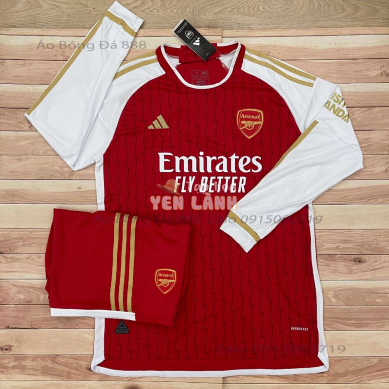 Bộ Quần Áo Bóng Đá Arsenal, Áo Đá Banh CLB Arsenal Sân Nhà 23/24 – Mẫu Dài Tay – Vải Polyester Gai Thái Cao Cấp