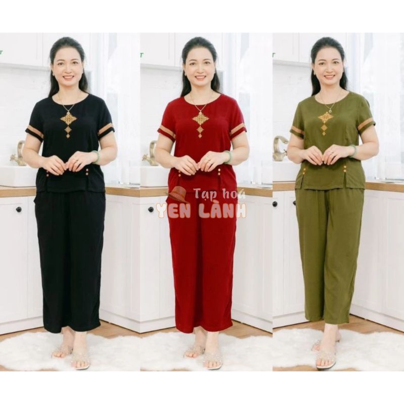 Bộ Lanh Trung Niên Avime Fashion Tole Mặc Nhà Nữ , Quần Dài, Áo Cộc Tay Cao Cấp- Đồ Bộ Mặc Nhà Cho Mẹ, Bà Siêu Mềm Mát