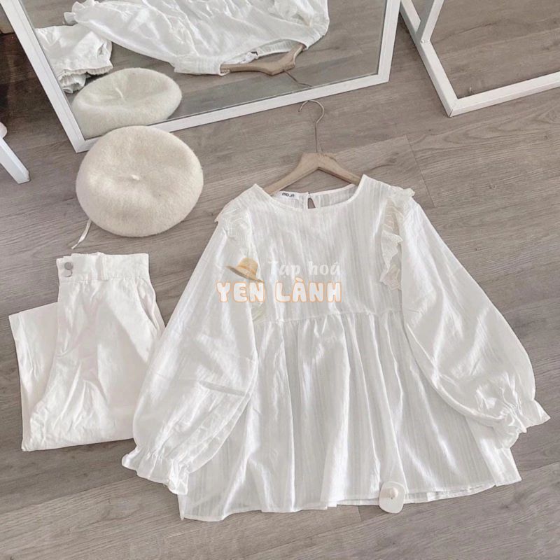 Áo babydoll viền bèo  trắng (hàng sẵn) – Áo trắng tiểu thư xinh mới về