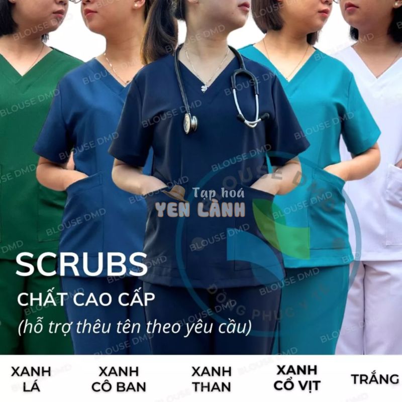 Bộ scrubs Bác sĩ CAO CẤP, đồng phục Spa, Phòng khám, quần áo cổ tim Dược sĩ, Điều dưỡng hàng đẹp