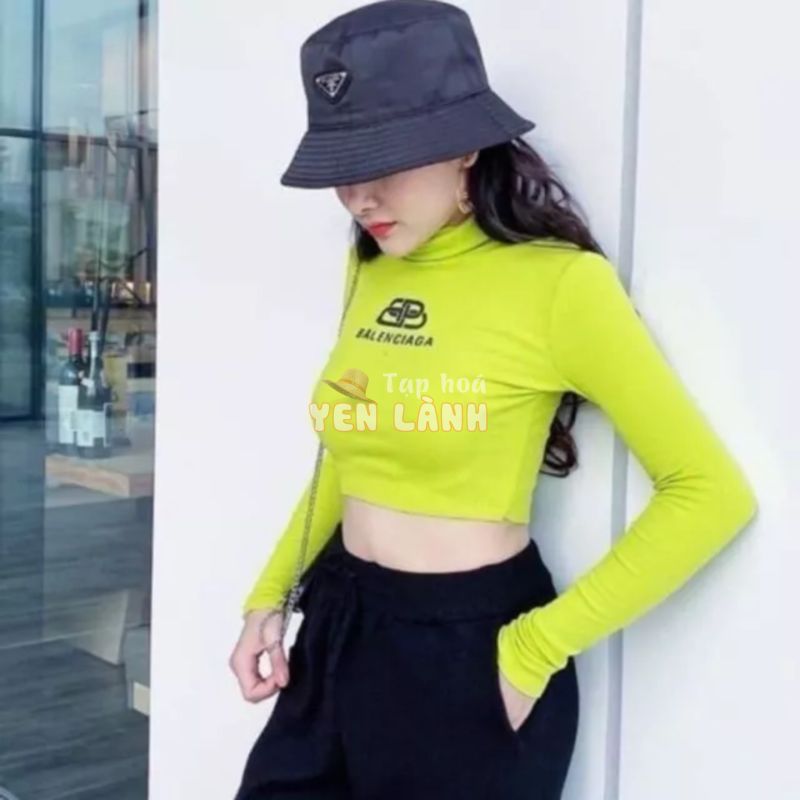 Áo croptop cổ lọ len tăm