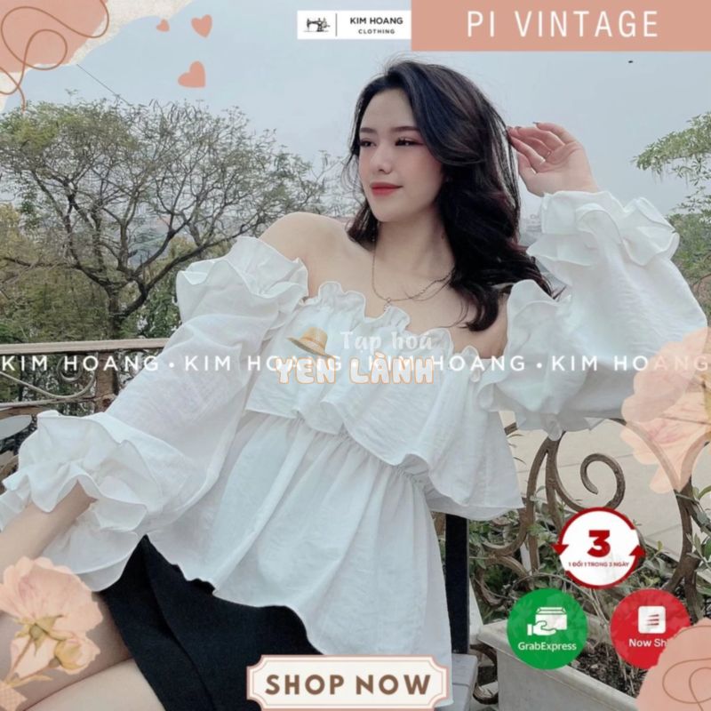 Áo hơt vai croptop tay bồng trễ vai bèo nhún – Áo thiết kế bánh bèo – Linen Top