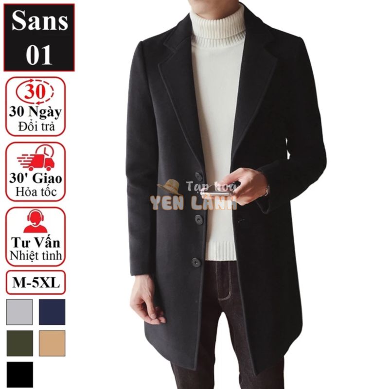 Áo măng tô nam dáng dài Sans01 khoác dạ hàn quốc blazer mangto giá rẻ đen xanh vàng bigsize 3XL 4XL 5XL trech coat men