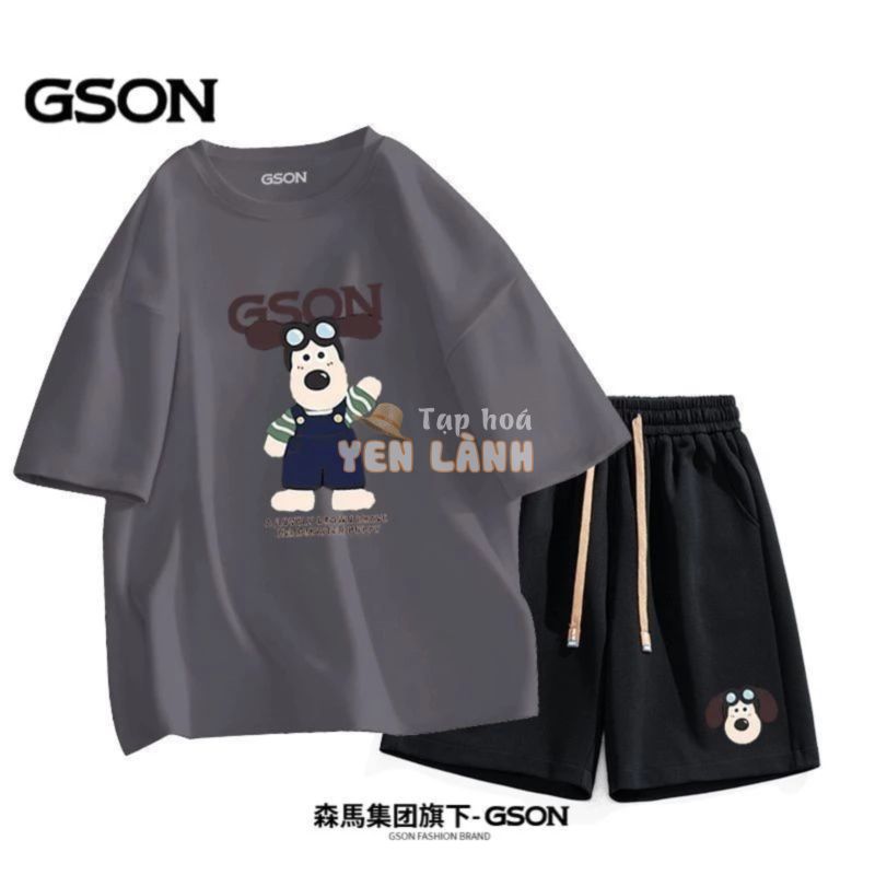 Bộ đồ nam hợp thời trang Morima Group GSON Bộ đồ nam Cotton nguyên chất Tay ngắn in hình Mỹ Áo thun hình chó cọ dáng rộng Quần Short thường ngày / Ran 5.15