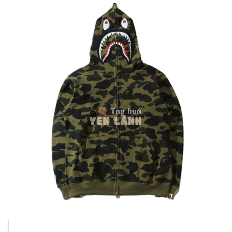 Áo khoác bape cá mập galaxy shark màu xanh lá cây, camo phản quang shark, jacket bape shark nam nữ