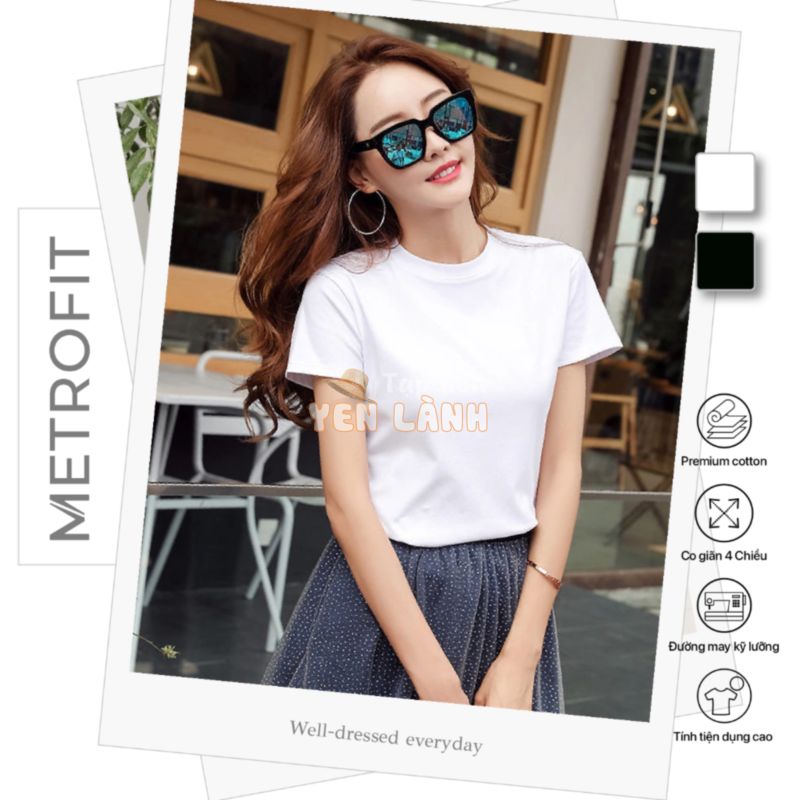 Áo Thun Nữ Ôm Basic Fit Tee METROFIT Trơn Form Ôm Nhẹ Cổ Tròn Cotton Spandex 4 Chiều Màu Trắng Đen