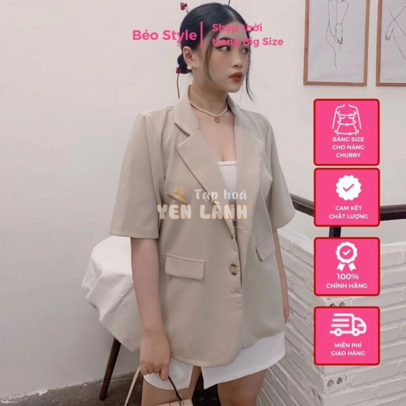 Áo blazer BIGSIZE cổ vest tay cộc  AKBS023 Béo Style cho người béo mập 55-100kg – Phù hợp đi tiệc, công sở hoặc đi chơi