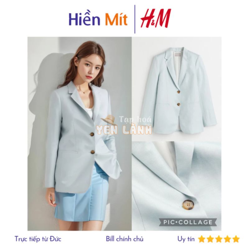 H&M Đức- Áo blazer vest màu xanh dương pastel sale auth new tag cao cấp chính hãng 1044770001 HM có lót độn vai