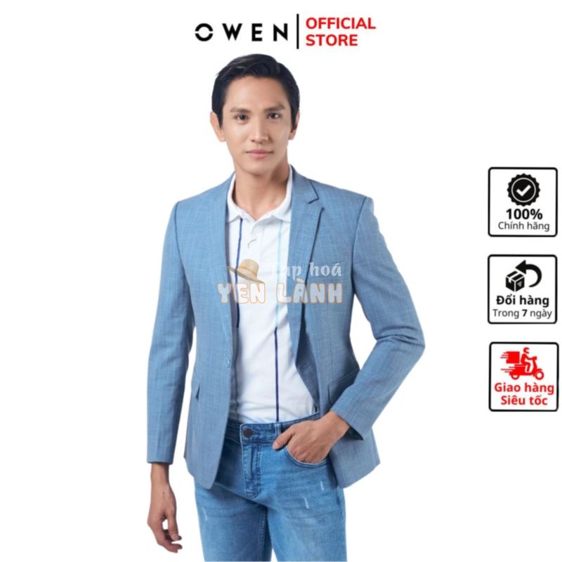 Áo khoác blazer nam demi Owen BL220693 màu kẻ sọc ghi xanh vest rời vải polyester cao cấp dáng regular fit trẻ trung