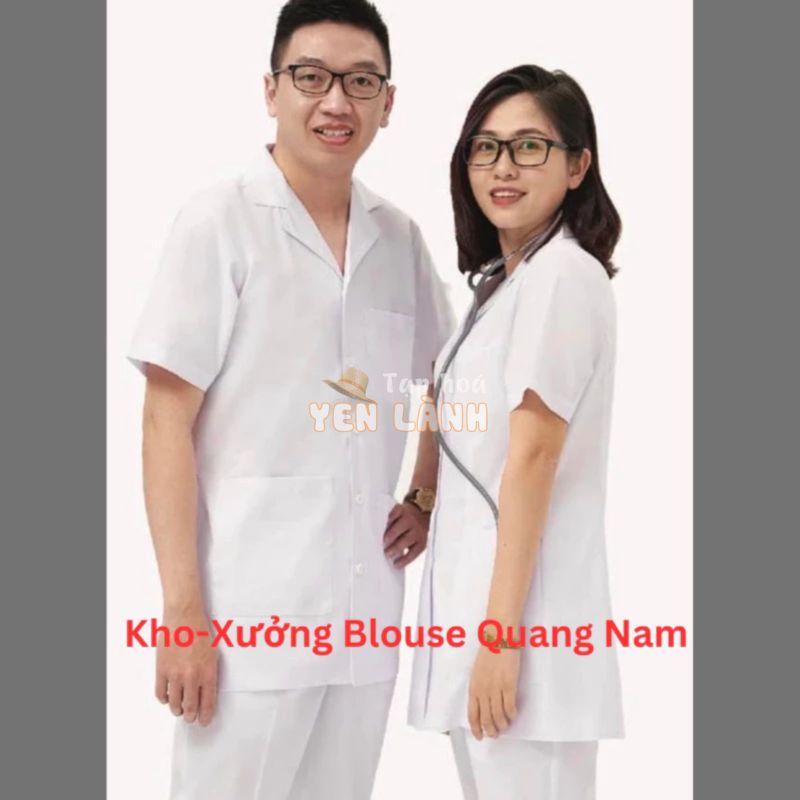 Áo Blouse Cộc Tay: Điều Dưỡng, Y Tá, Dược Sĩ,  Dáng Ngắn Ngang Mông Vải Lon Nhập Khẩu