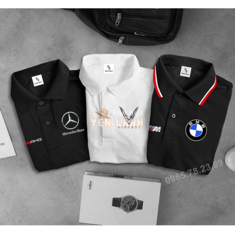 Áo thun polo cao cấp có cổ Mercedes AMG đỏ – BMW – Vinfast Chính Hãng – Áo sang trọng, cotton thoáng mát, không xù lông