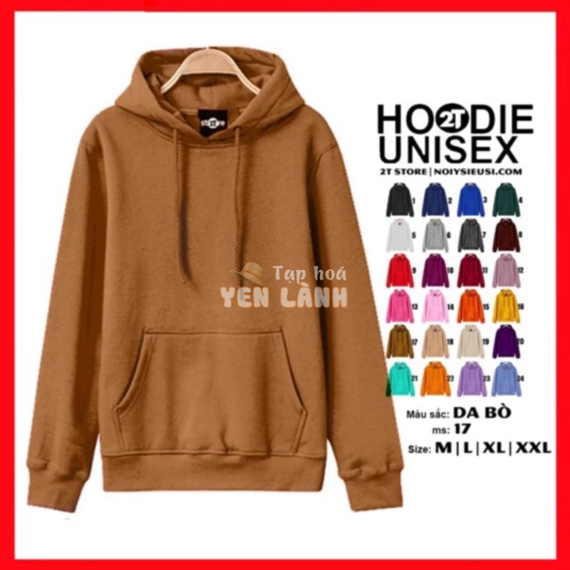 Áo hoodie unisex 2T Store H17 màu da bò – Áo khoác nỉ chui đầu nữ nón 2 lớp dày dặn chất lượng đẹp