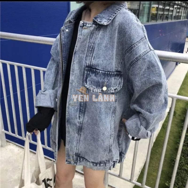 [Sẵn XL] Áo khoác bò jeans Ulzzang cho nữ form rộng dài cá tính