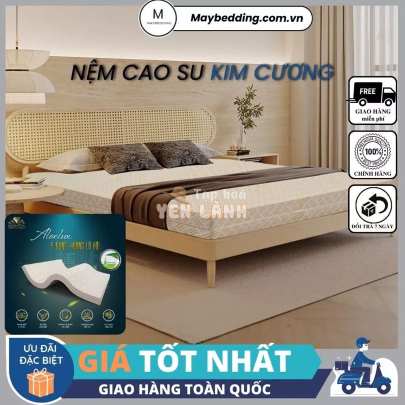 Nệm Cao Su KIM CƯƠNG Happy Gold, 5Zone Aloelux, Áo Bọc Gấm Cao Cấp, 100% Cao Su Tự Nhiên – Hàng Chính Hãng