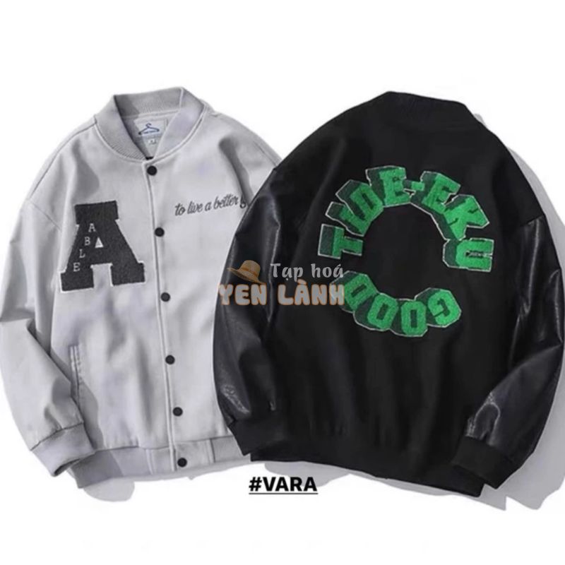 [SALE XẢ KHO] Áo bomber – Jacket Varsity chính hãng TIDEEKU chữ A màu xám ghi, màu đen form rộng