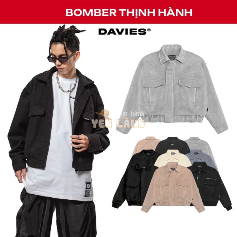 Áo khoác bomber croptop chống nước DAVIES local brand nam, nữ chất liệu da, dù, nỉ dạ basic Jacket Classy