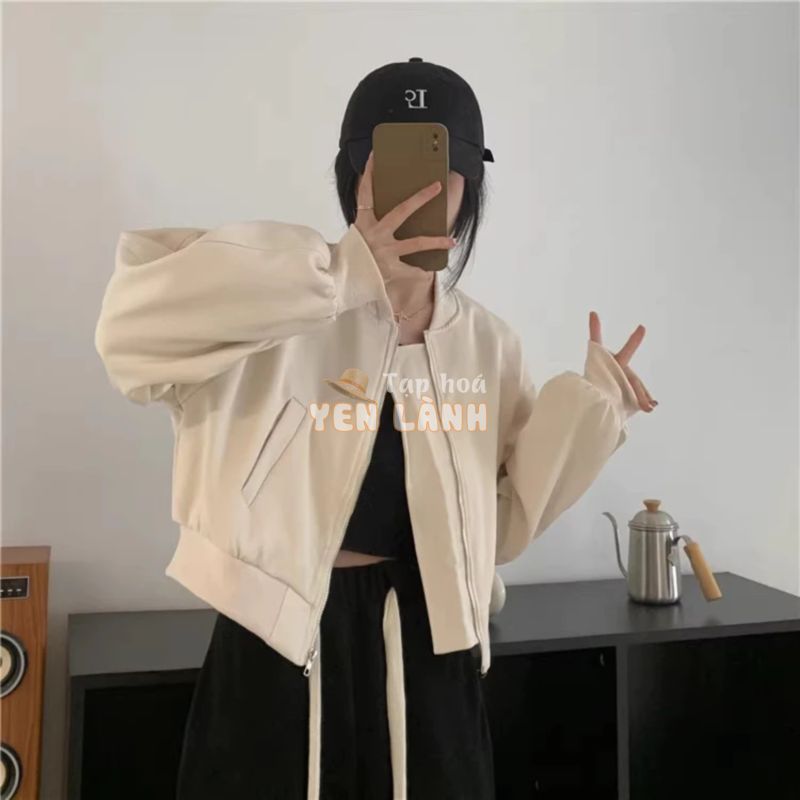 Áo Khoác Bomber Dáng Ngắn Form Rộng Kiểu Trơn Phong Cách Đường Phố, Bomber Varsity Jacket Oversize 2 Màu