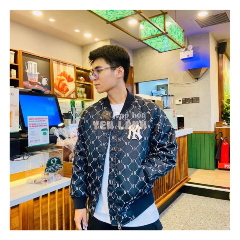 [CHÍNH HÃNG] ÁO KHOÁC BOMBER MLB DIAMOND MONOGRAM JACQUARD NY YANKEES BLACK (3AJPM0224-50BKS)