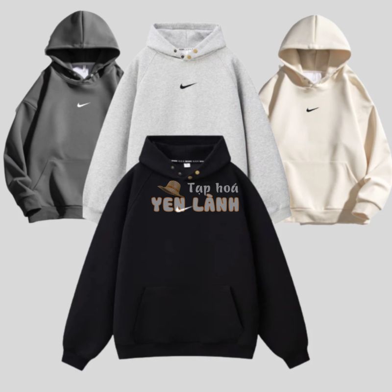 Áo Hoodie thêu dày dặn nam nữ, Áo Khoác Nỉ Unisex hoodie nike bấm cúc chính hãng chất nỉ bông cotton cao cấp siêu ấm