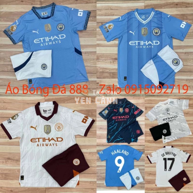 Bộ Quần Áo Bóng Đá CLB Manchester City, Áo Đá Banh MC 2024 – Chuẩn Mẫu Thi Đấu – Vải Polyester Gai Thái