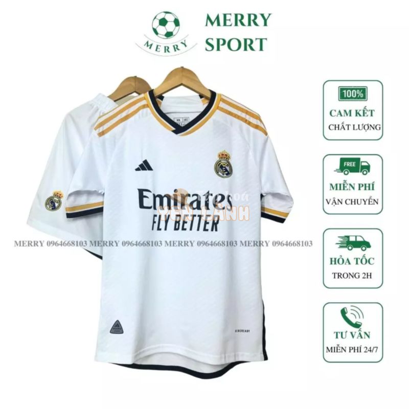 Bộ Quần Áo Bóng Đá Câu Lạc Bộ Real Madrid Mùa giải 23/24 MERRY SPORT Vải Thái Cao Cấp Phom 50-90kg