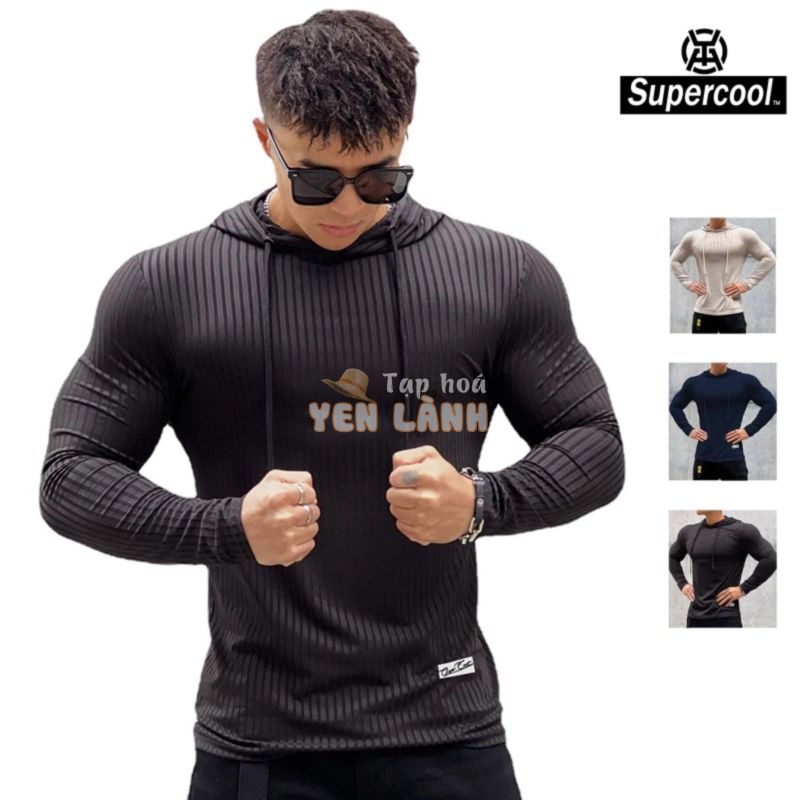 #SupercooL# Áo Hoodie Tay Dài Tập Gym Nam Big Size Áo Thun Vải Sọc Form Slimfit Có Nón Phong Cách Hàn Quốc Trơn Co Giãn Nhanh Khô Cao Cấp Vải Thoáng Thun Lạnh PE Co Thấm Hút Mồ Hôi Tốt Mỏng Nhẹ Basic Tee Chạy Bộ Thể Dục Bóng Rổ Thể Dục Thời Trang