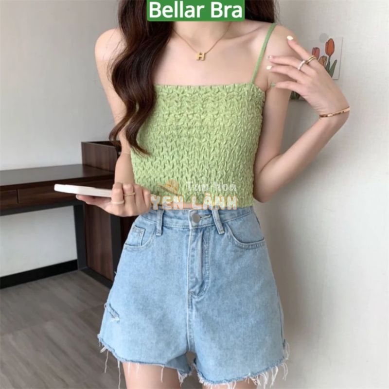 Áo bra nữ 2 dây có mút ngực phong cách croptop nhún cực đẹp và đáng yêu mẫu mới   BellarBra B8686