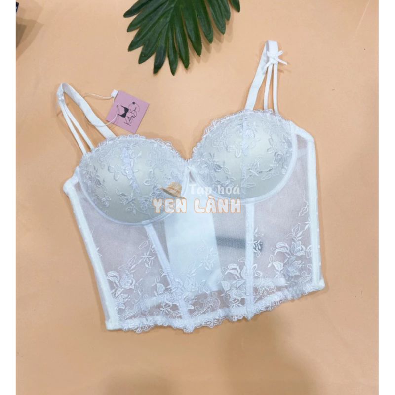 B391 Áo Kiểu Corset KATHY BRA Định Hình Chấ Ren Thêu Dáng Dài Mút Dày Nâng Đẩy Tốt không Gọng Mix đồ xinh