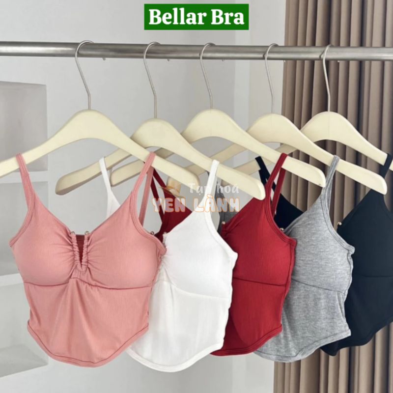 Áo Croptop Nữ 2 Dây Kiểu Dáng Quyến Rũ Tôn Body Cổ Chữ V Kèm Mút , Áo Bra Gân Tăm Thông Thoáng Mềm Mịn Bellar Bra B3006