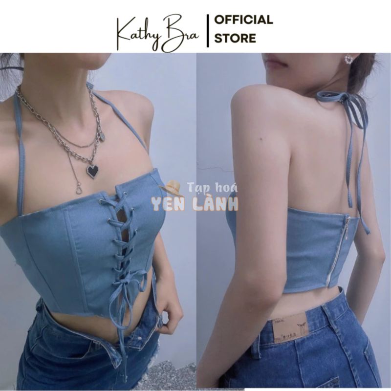 H14 Áo Kiểu Corset Kiểu Dáng Croptop Cúp Ngực KATHY BRA Đan Dây Vạt Nhọn Tôn Dáng Có Đệm Mút