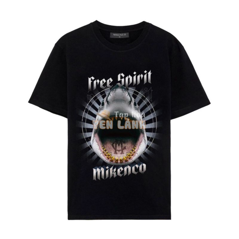 Áo MIKENCO chính hãng in Cá Mập Free Spirit 5D giá rẻ chất cotton phong cách châu âu, áo thun tay lỡ cổ tròn auth MK2