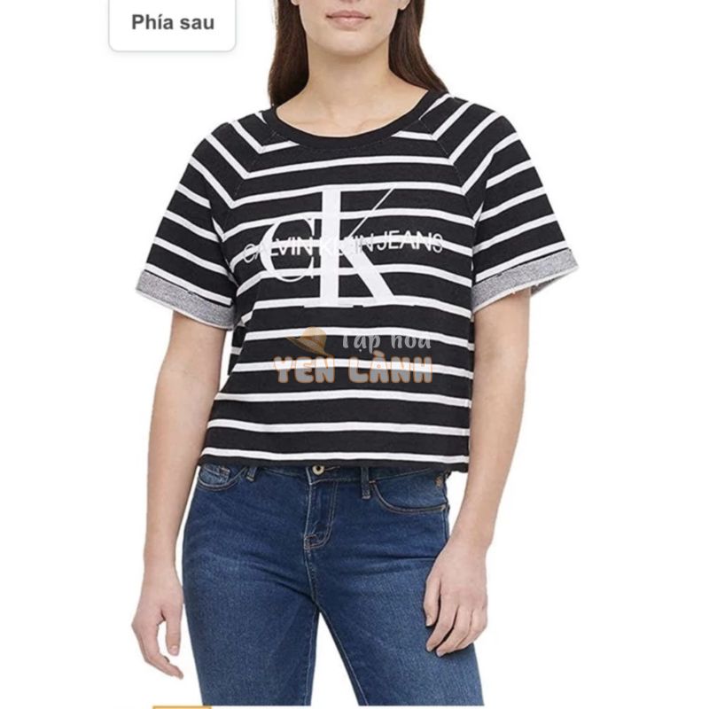 Áo thun Croptop nữ Calvin Klein cổ tròn vải cotton thoáng mát – chính hãng xuất dư.