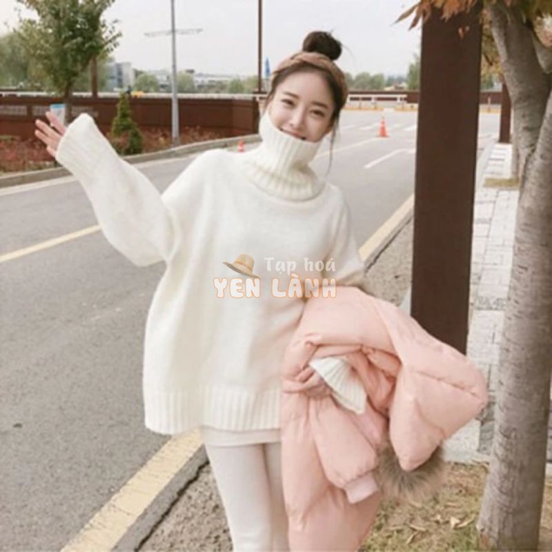 áo len ulzzang cao cổ dày cổ lọ gấp áo len nữ đẹp dáng rộng tay dài hồng xanh trắng đen đỏ kiểu hàn quốc