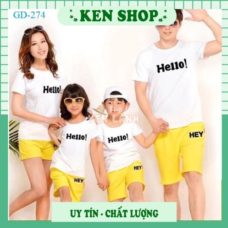 Áo thun gia đình đẹp 3 người hello