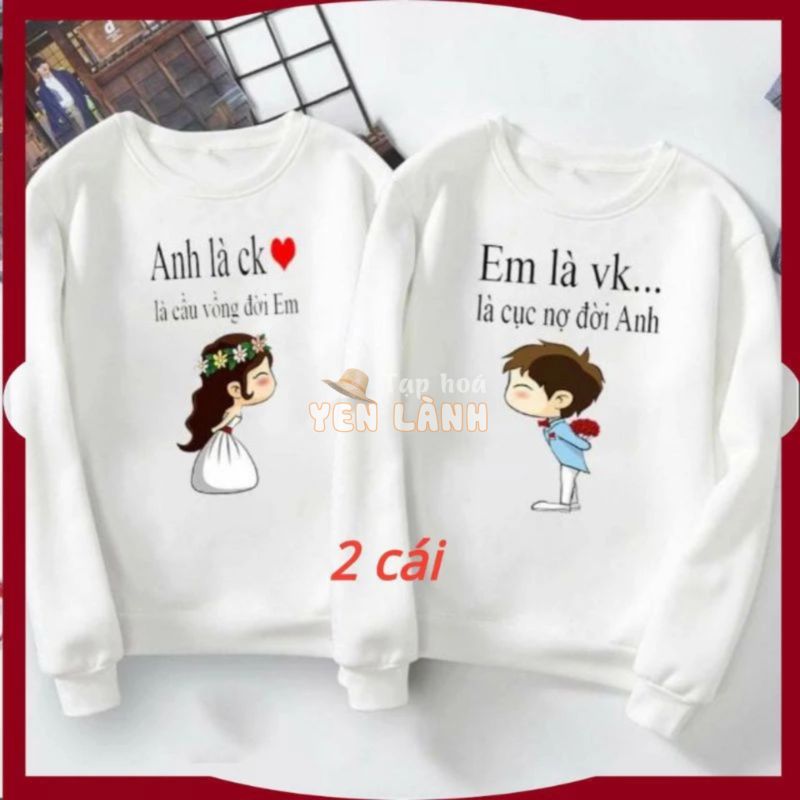 [BIG SALE] 2 áo nỉ đôi áo cặp thu đông nam nữ chibi cô dâu chú rể anh là CK.. em là VK..