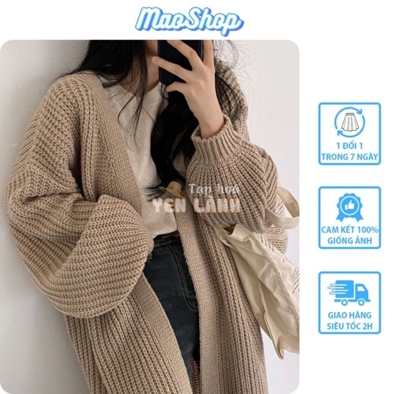 Áo len cardigan dáng dài form rộng ulzzang Hàn Quốc, Áo khoác cardigan bằng len dáng dài qua gối -Maoshop