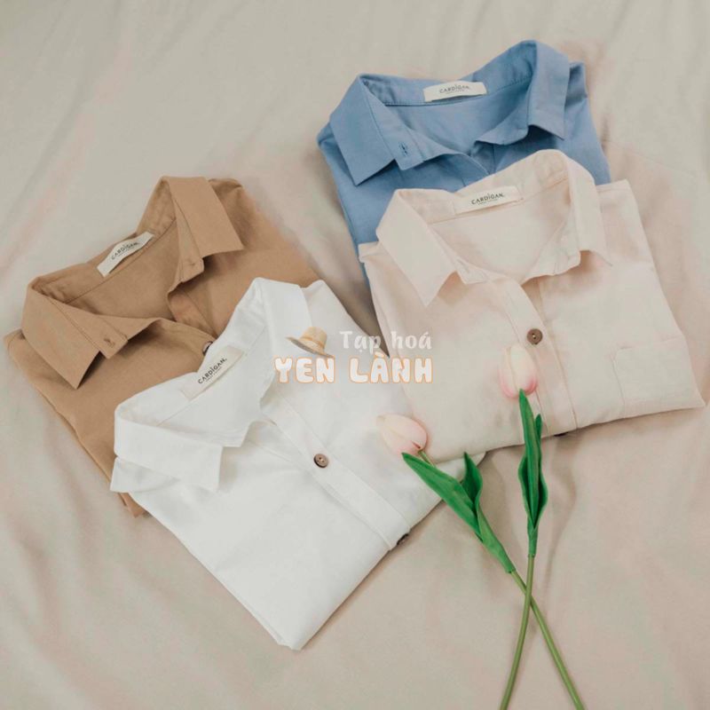 Áo sơ mi nữ tay ngắn Cardigan thiết kế công sở cổ đức đính túi AS011