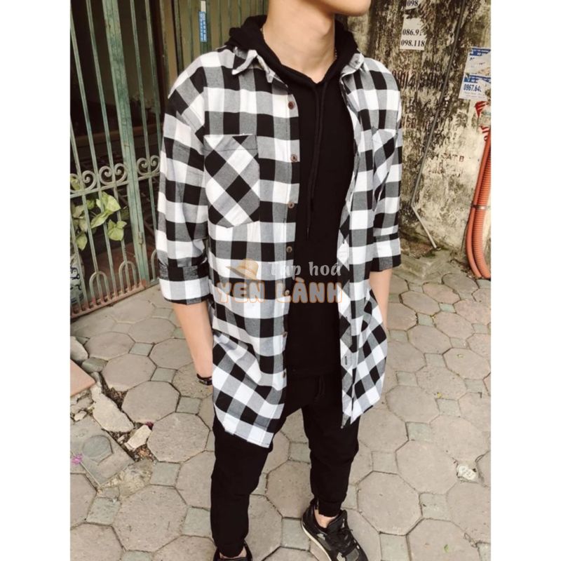 Áo Flannel Sơ Mi Caro Trắng Đen