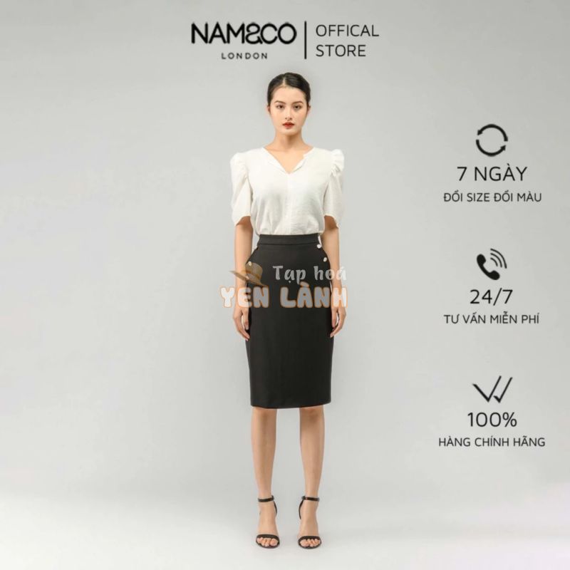 Áo sơ mi cổ chữ V,ngắn tay nữ Namandco thiết kế tay bồng đẹp trẻ trung size S,M,L,XL màu trắng, chấm bi VB1391