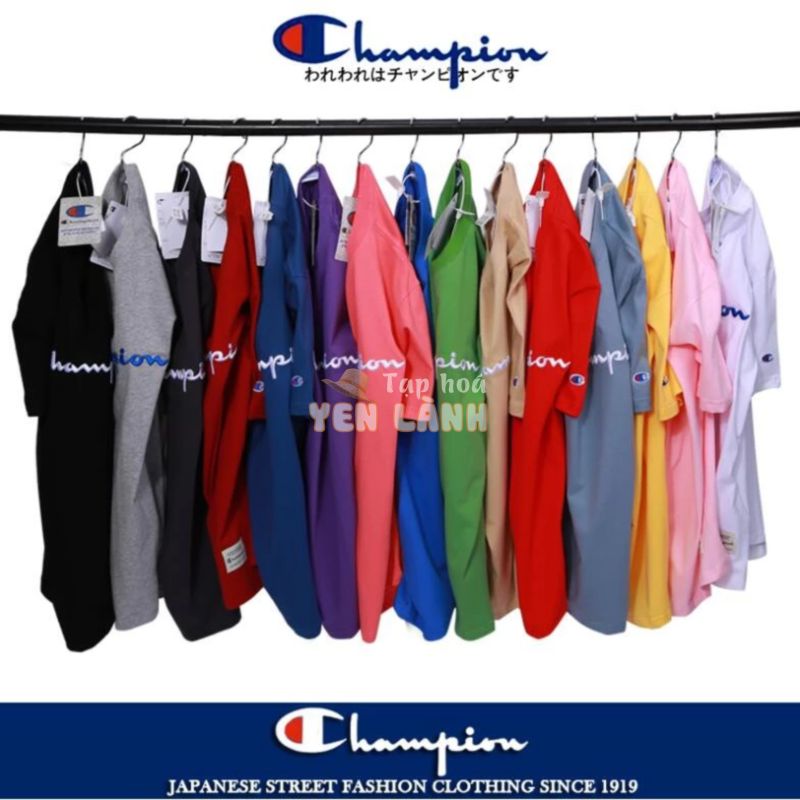 Áo thun cotton ngắn tay thêu chữ Champion