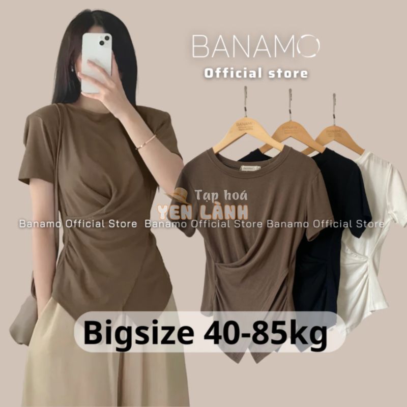 Áo thun nữ Banamo Fashion áo thun trơn cổ tròn nhúm eo vạt chéo có bigsize 3112