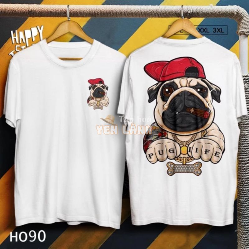 ÁO THUN NAM CHÓ PUG XĂM TRỔ CỤC NGẦU