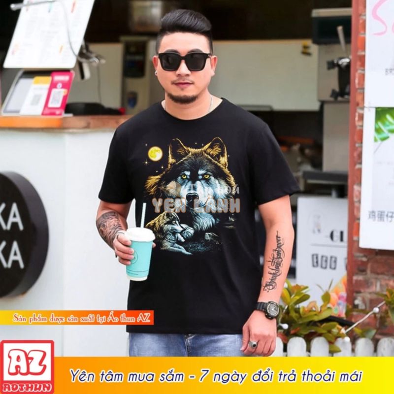 Áo thun nam in hình chó sói 3d thái lan – bigsize 5XL 6XL 7XL M2990