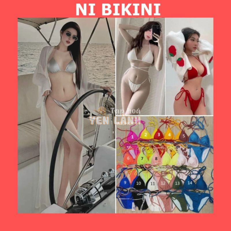 Bikini 2 mảnh tam giác (có bán áo choàng) dây dài quấn eo chuẩn ảnh Đồ bơi nữ đẹp đi biển R01