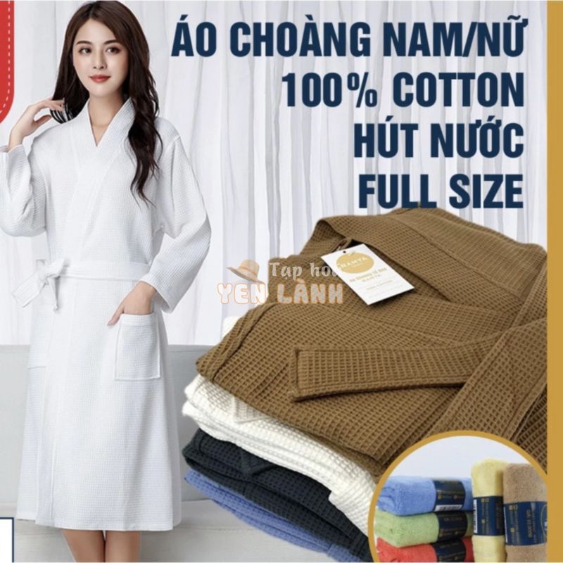 Áo Choàng Tắm, Áo Choàng Ngủ Hàng Cao Cấp 100% Cotton Tổ Ong Dùng Trong Khách Sạn, Nhà Nghỉ, Spa, Đi Biển, Đi Ngủ