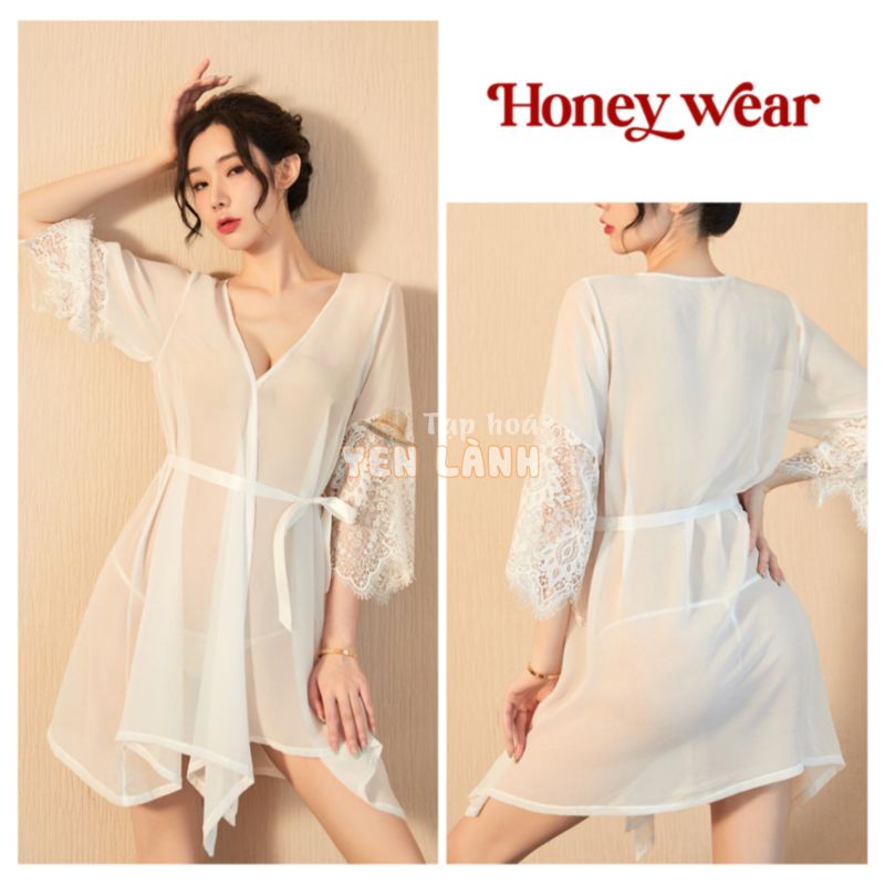 [HỎA TỐC – CHE TÊN] Choàng Ngủ Voan Phối Ren (Tặng Kèm Chip) Áo Choàng Kimono Xuyên Thấu Honey Wear Freesize Bigsize A12